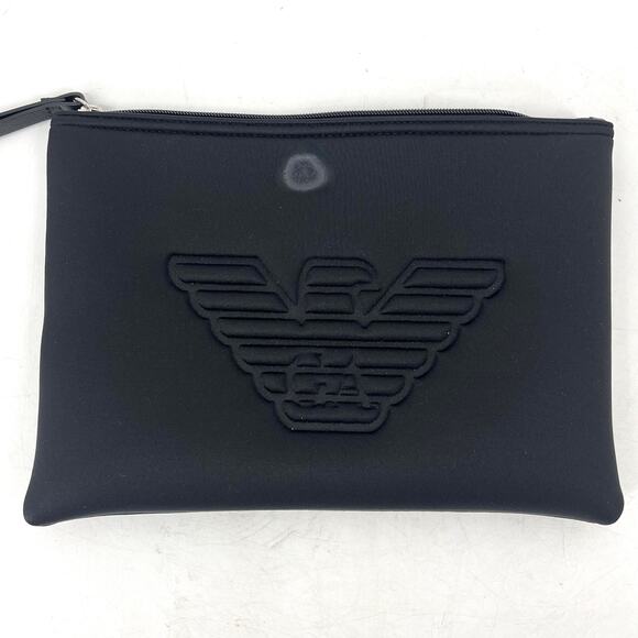 Emporio Armani Black Neoprene Padded Clutch Bag Tablet Cosmetic Rectangle Zipped - Picture 1 of 6